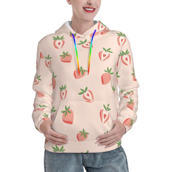 Xecao Strawberries Pattern Hoodies for Women Sweatshirts Long Sleeve Sweatshirts Pullover Outfits with Pocket-