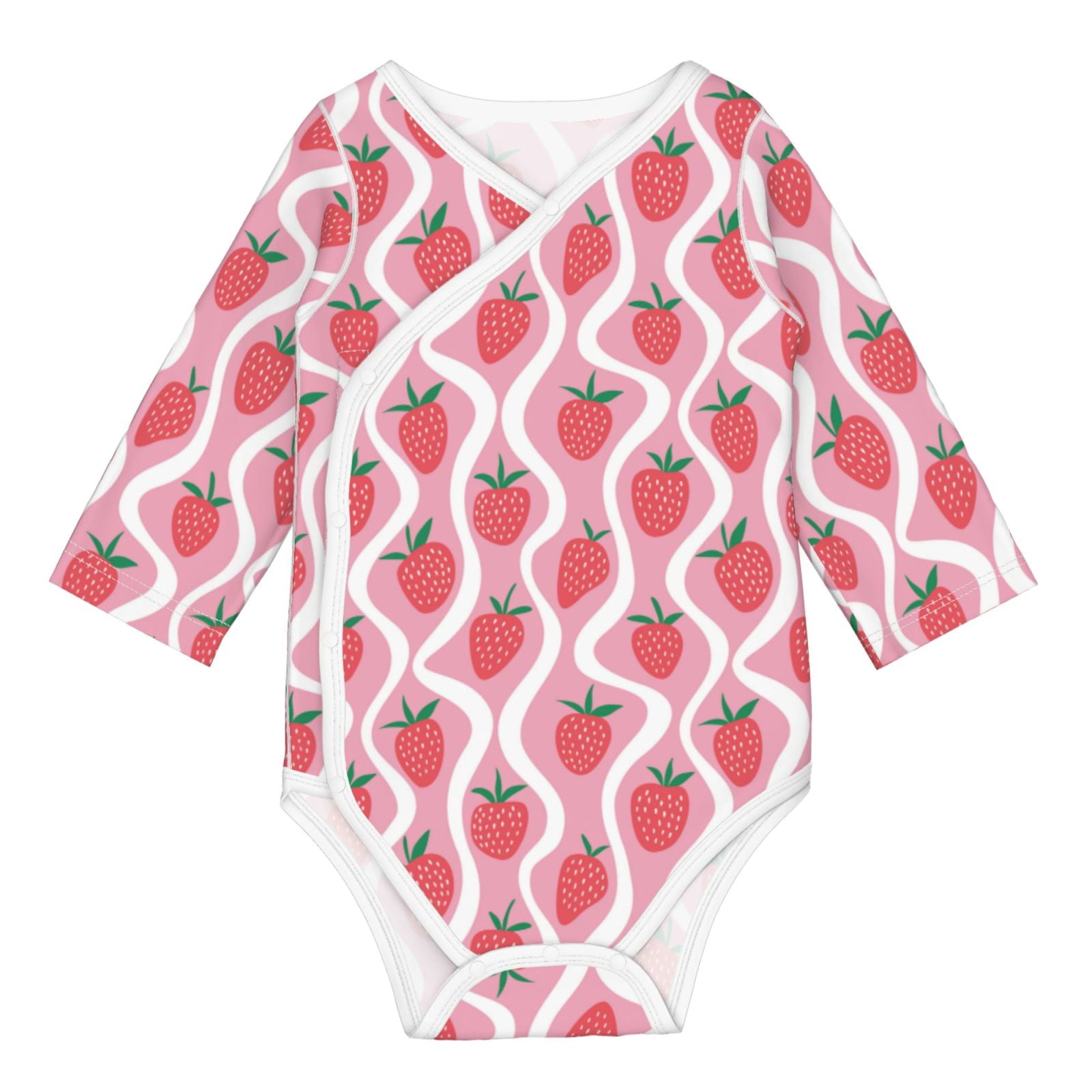 Xecao Strawberries Print Baby unisex-baby Cotton Long-sleeve Bodysuits-6 Months