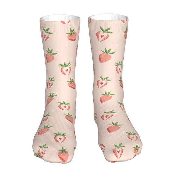 Xecao Strawberries Print Fashion No Heel Casual Crew Socks Cushioned Breathable for Men Women - Moisture wicking,Not easy to fade Suitable for daily