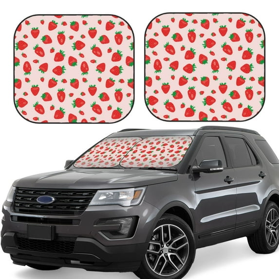 Xecao Strawberries for Foldable Car Sun Shades (2-Pack) offer sun protection with an easy-fold design for convenient windshield shading.
