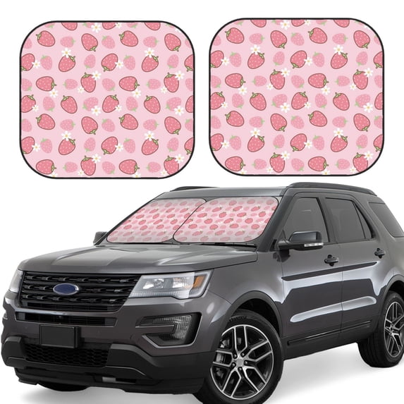 Xecao Strawberries for Foldable Car Sun Shades (2-Pack) offer sun protection with an easy-fold design for convenient windshield shading.
