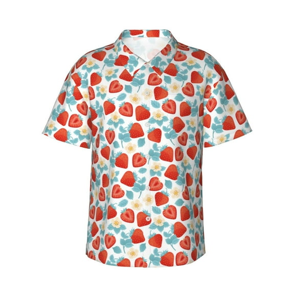 Xecao Strawberries print Hawaiian shirt - a stylish short-sleeve button-down for men, perfect for casual beach and tropical outings.