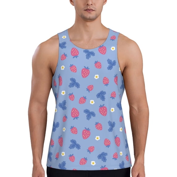 Xecao Strawberry And Flowers Men's Tank Top Workout Quick Dry Sleeveless Gym Jogging Muscle Shirts Summer Swim Beach Tops