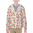 thumbnail image 1 of Xecao Strawberry And Flowers Print Fishing Shirts for teenager Long Sleeve UV Sun Protection Hoodie with Zipper Outdoor Hiking Shirts-Small, 1 of 7