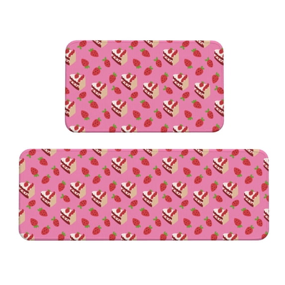 Xecao Strawberry Cake Patten Kitchen Rugs and Mats Sets,2 Pieces Non-Slip Washable Rugs, Kitchen Mat for Floor,Suit for Kitchen Decor and Accessories