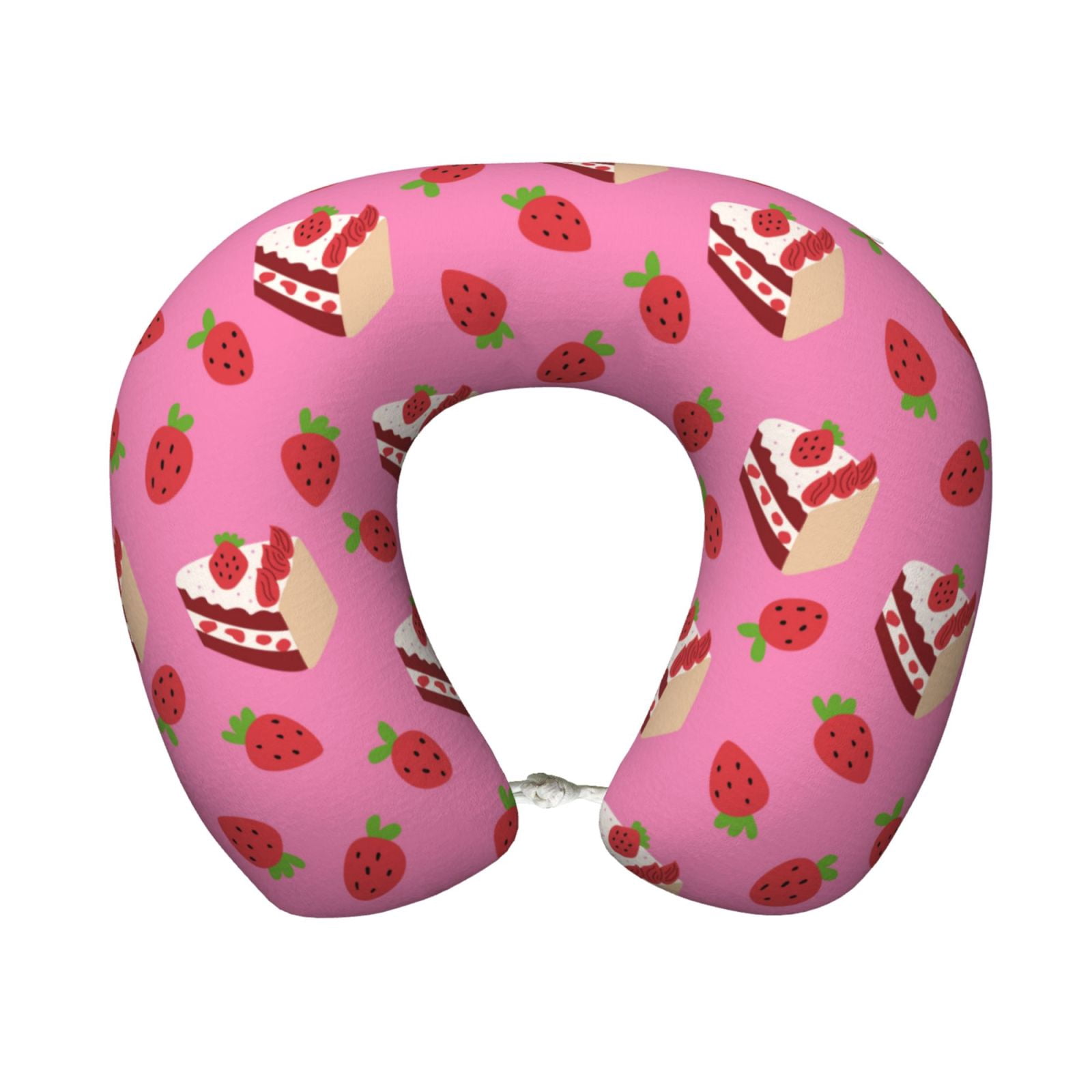 Xecao Strawberry Cake Print Memory Foam Cervical Neck Pillow Versatile U-Shaped Pillows for Home,Office,Camping,Travelling,Soft Washable Cover