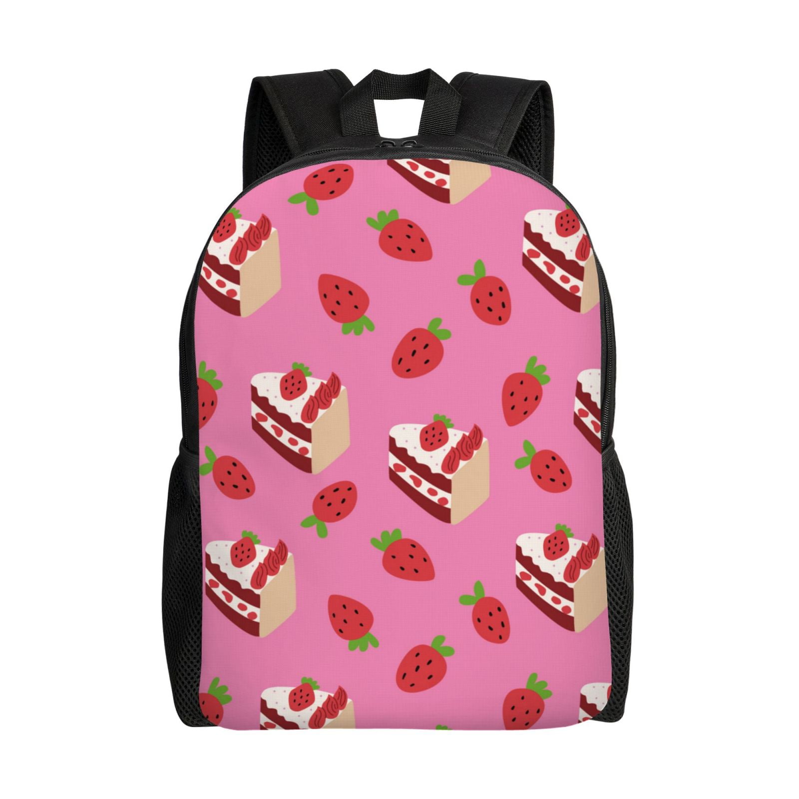 Xecao Strawberry Cake Print School Backpack with Laptop Compartment Small Travel Laptop Backpack for Women Men Waterproof College Backpack Simple School Bag