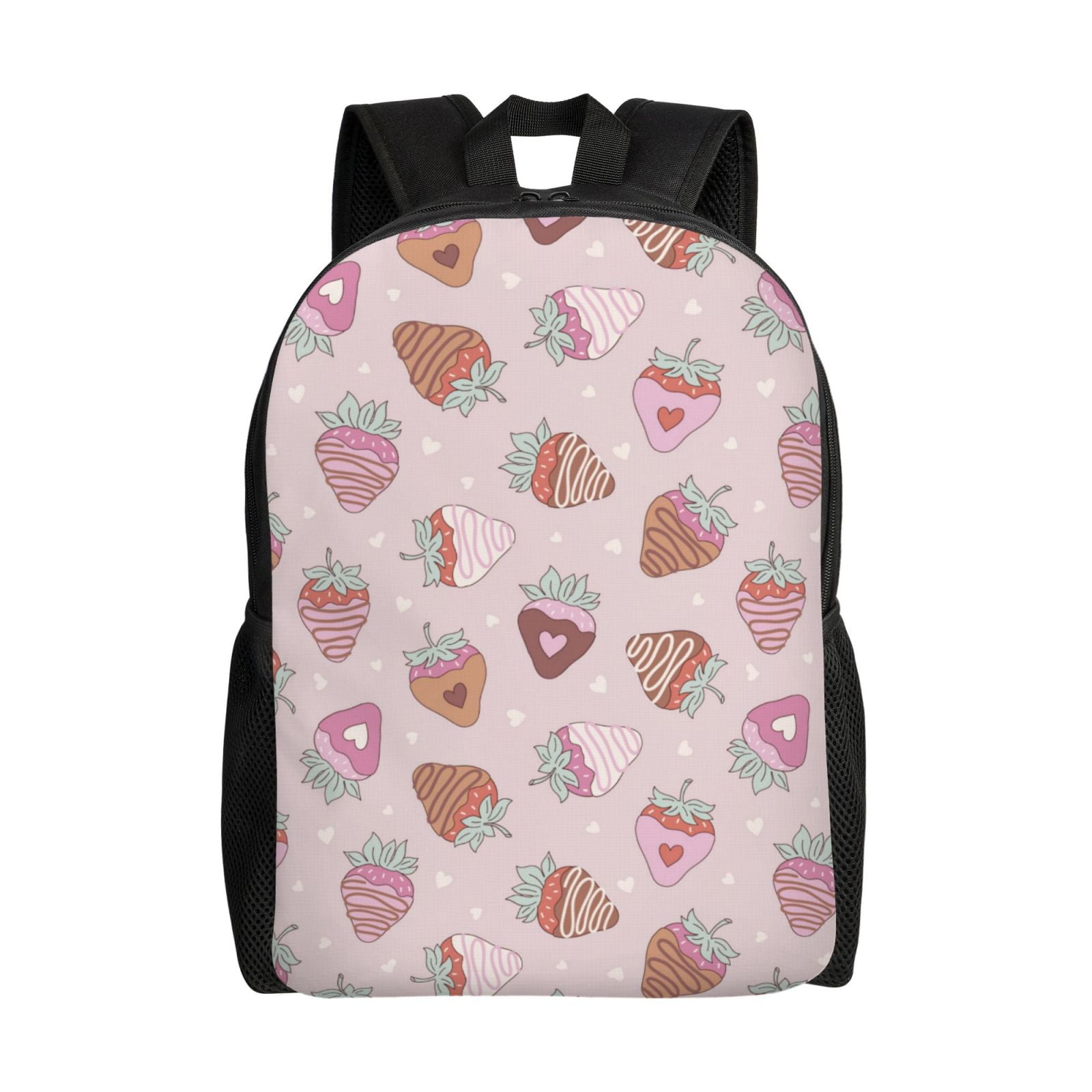 Xecao Strawberry Cake Print School Backpack with Laptop Compartment Small Travel Laptop Backpack for Women Men Waterproof College Backpack Simple School Bag
