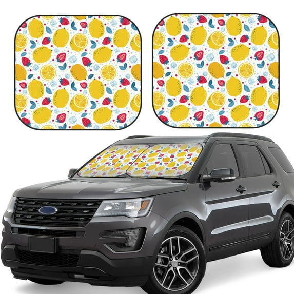 Xecao Strawberry Lemon for Foldable Car Sun Shades (2-Pack) offer sun protection with an easy-fold design for convenient windshield shading.