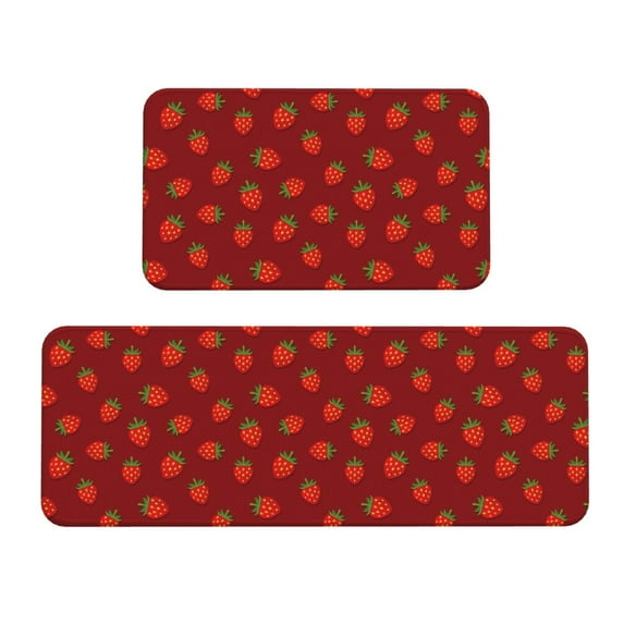 Xecao Strawberry Patten Kitchen Rugs and Mats Sets,2 Pieces Non-Slip Washable Rugs, Kitchen Mat for Floor,Suit for Kitchen Decor and Accessories
