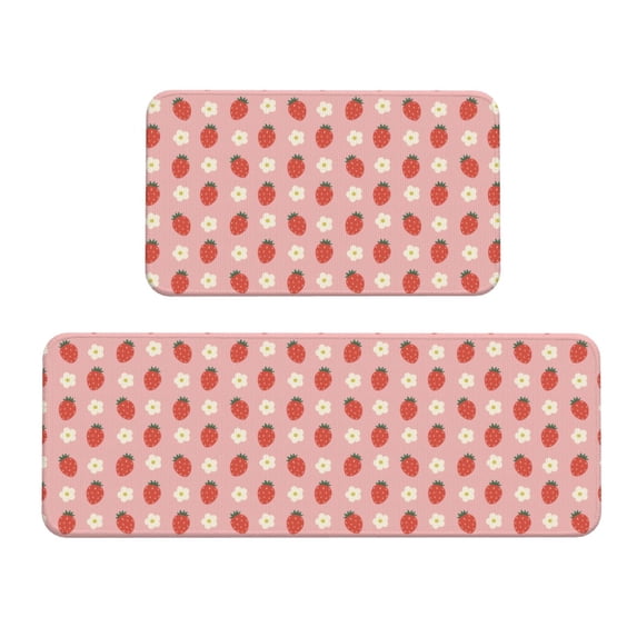 Xecao Strawberry Patten Kitchen Rugs and Mats Sets,2 Pieces Non-Slip Washable Rugs, Kitchen Mat for Floor,Suit for Kitchen Decor and Accessories