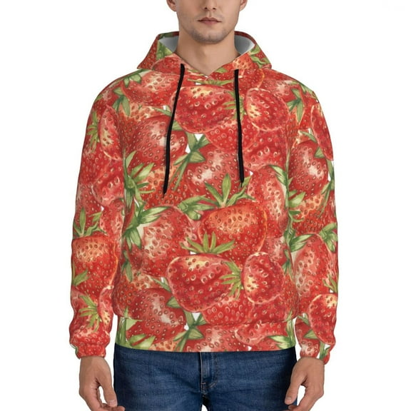 Xecao Strawberry Pattern Men's Adult Pullover Hoodie,Hooded Sweatshirt-4X-Large