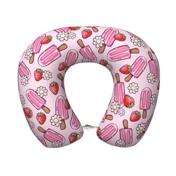 Xecao Strawberry Popsicle Print Memory Foam Cervical Neck Pillow Versatile U-Shaped Pillows for Home,Office,Camping,Travelling,Soft Washable Cover