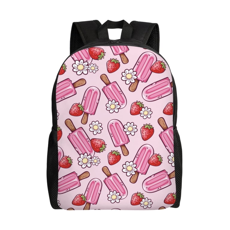 Xecao Strawberry Popsicle Print School Backpack with Laptop