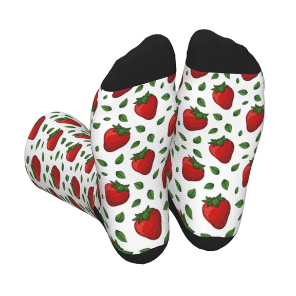 Xecao Strawberry Print Crew Socks for Men and Women, Men's Soft Moisture-wicking Sock