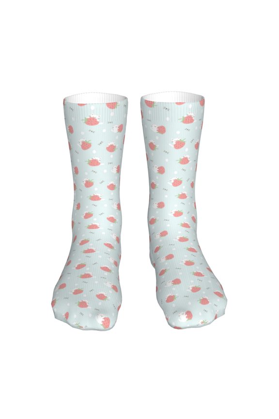 Strawberry Print Fashion No Heel Casual Crew Socks Cushioned Breathable for Men Women - Moisture wicking,Not easy to fade Suitable for daily