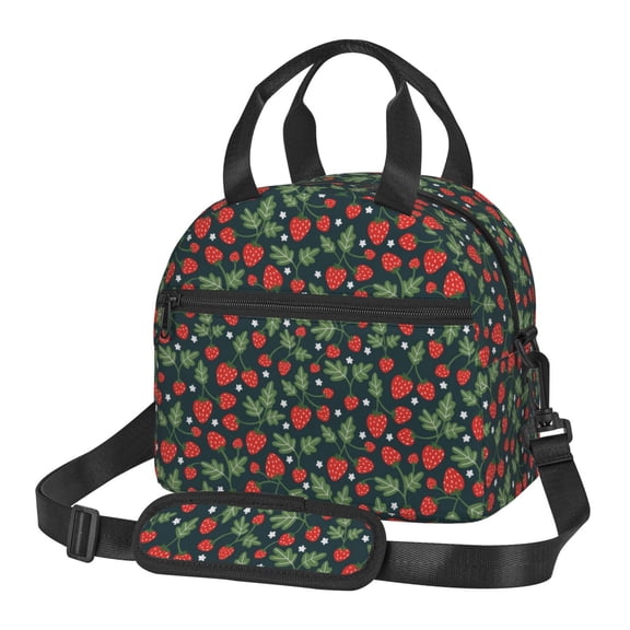 Xecao Strawberry Print Insulated Lunch Box, Lunch Cags Lunch Bag Featuring An Adjustable Shoulder Strap