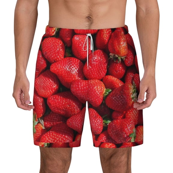 Xecao Strawberry Red for Men's Swimming Trunks Swim Trunks Quick Dry Swim Shorts with Mesh Lining Funny Swimwear Bathing Suits