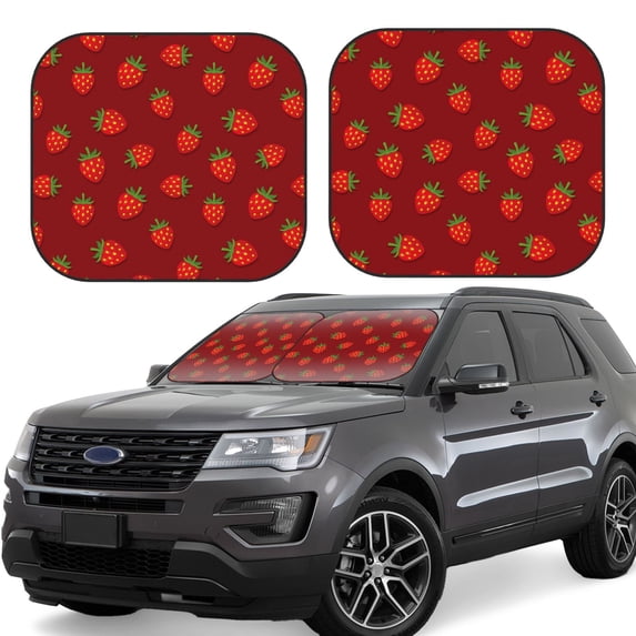 Xecao Strawberry for Foldable Car Sun Shades (2-Pack) offer sun protection with an easy-fold design for convenient windshield shading.