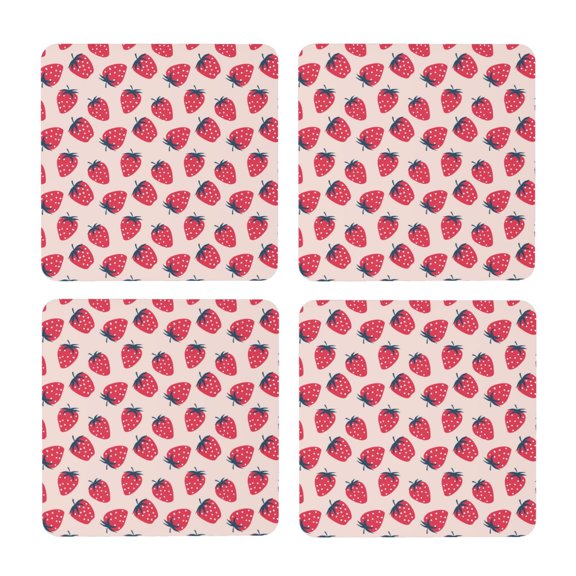 Xecao Strawberry for MDF Cork Coaster 4 Pcs,Drink Coasters,Suit for House Warming Gifts New Home ,Coffee Table Decor-Square