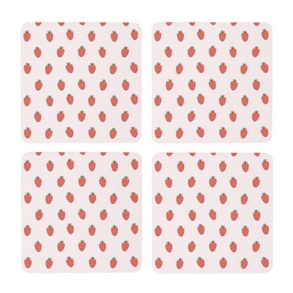 Xecao Strawberry for MDF Cork Coaster 4 Pcs,Drink Coasters,Suit for House Warming Gifts New Home ,Coffee Table Decor-Square
