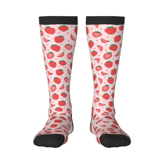 Xecao Strawberry print thigh-high socks, crafted for both men and women with a stretchy, high-opaque design perfect for daily wear