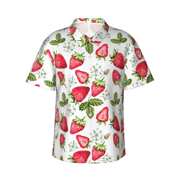 Xecao Strawberry1 print Hawaiian shirt - a stylish short-sleeve button-down for men, perfect for casual beach and tropical outings.