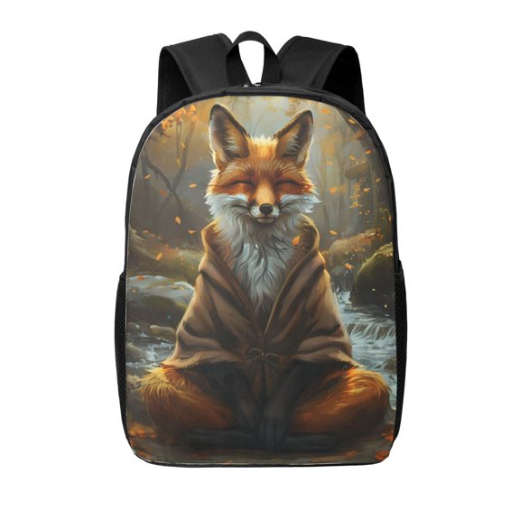 Xecao Streamside Meditating Fox print Travel Backpack, Large Computer Backpack for Men Women, College School Rucksack Book Bag