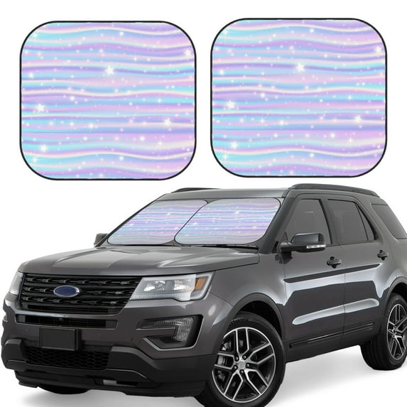 Xecao Striped Gradient for Foldable Car Sun Shades (2-Pack) offer sun protection with an easy-fold design for convenient windshield shading.