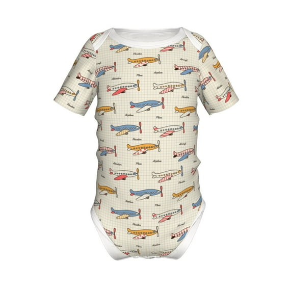 Xecao Striped Vintage Planes Pattern Baby Climbing Bodysuit Short Sleeve Onesie Unisex 0-12 Months Baby Shirt Newborn Outfits Crotch snap design-6 Months