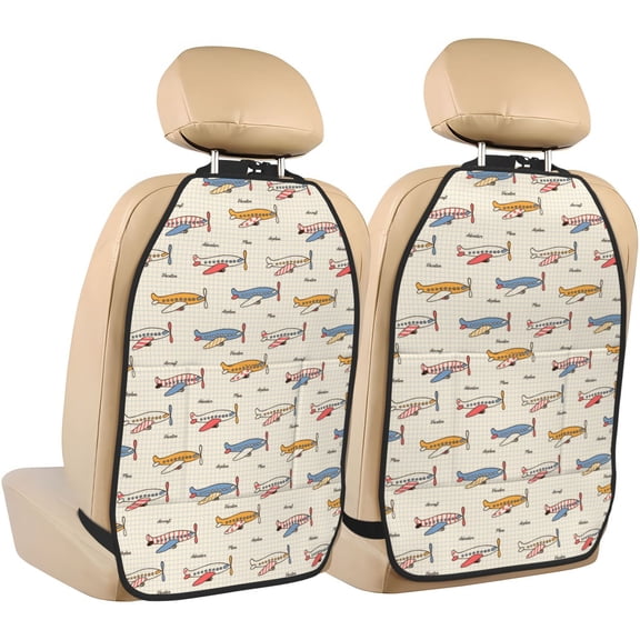 Xecao Striped Vintage Planes Pattern Car Seat Back Protector 2 Pack Large Capacity Pocket, Kick Mats Back Seat Protector