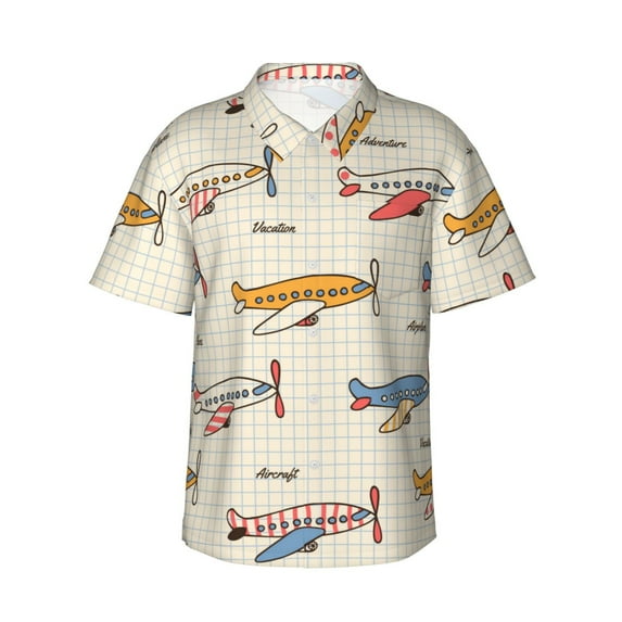 Xecao Striped Vintage Planes print Hawaiian shirt - a stylish short-sleeve button-down for men, perfect for casual beach and tropical outings.