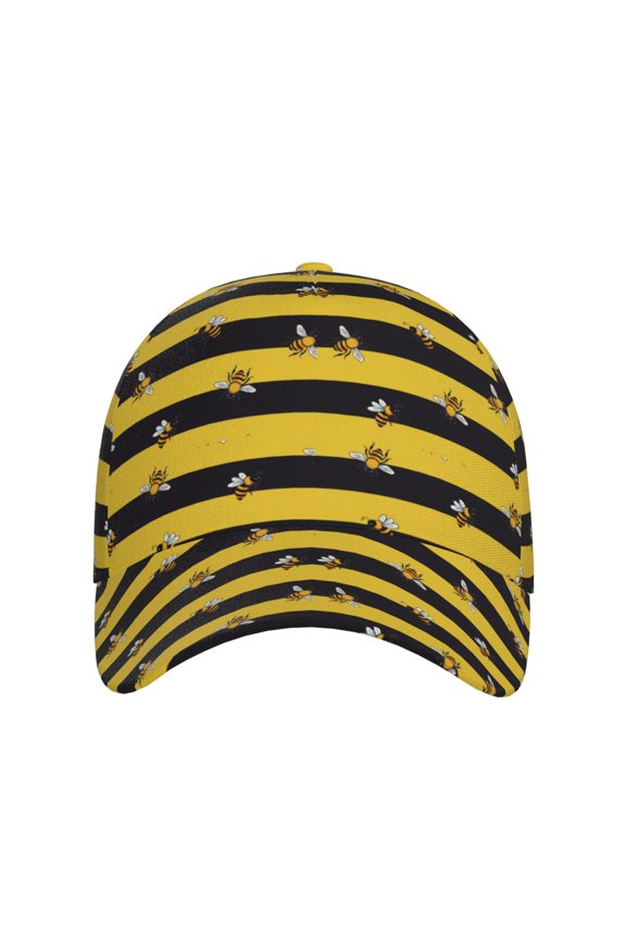 Striped With Bees for Baseball Cap: Unisex, crafted from classic polyester twill fabric, featuring a soft unconstructed design
