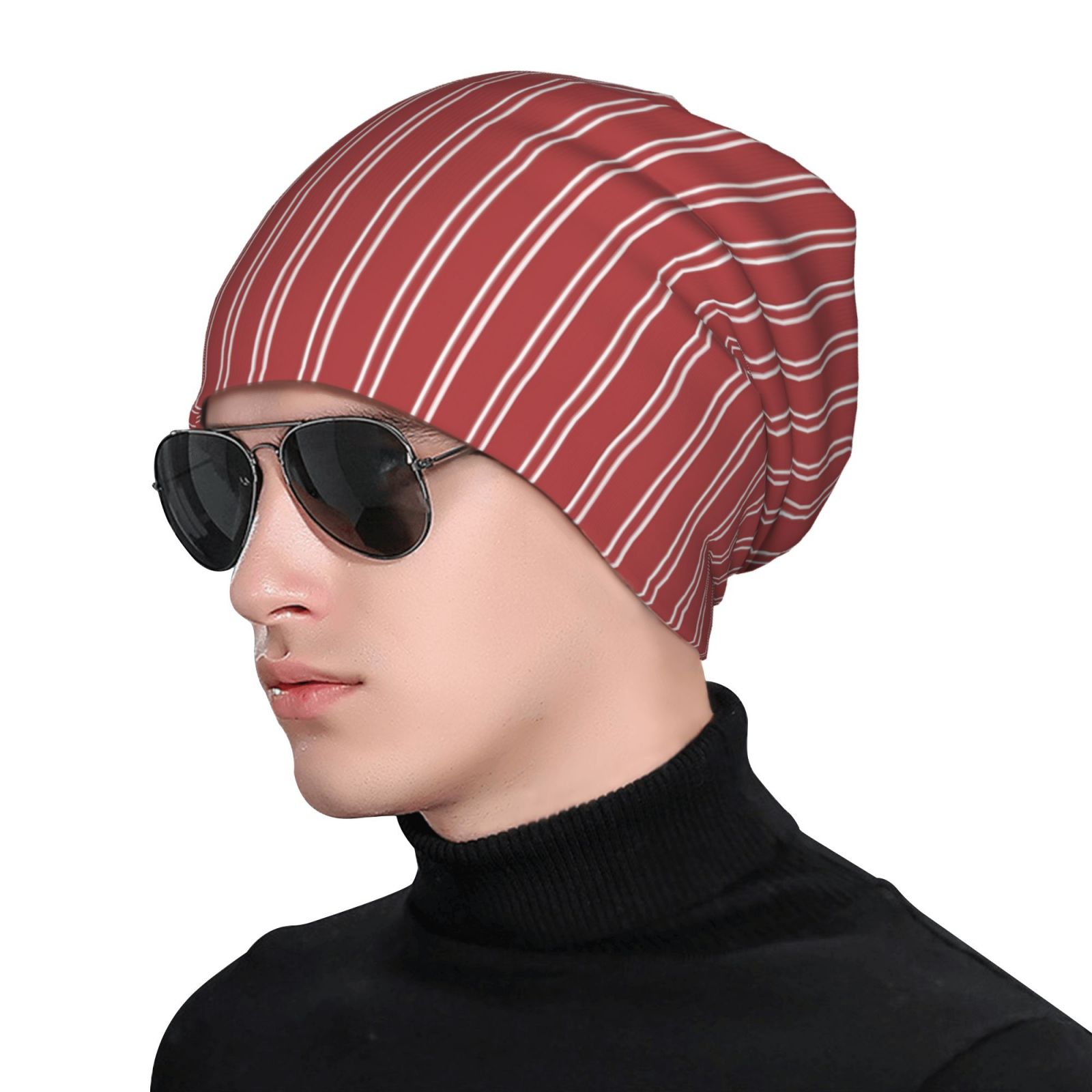 khaki red white stripe fur pom pom knit snow winter cap hat Cable Knit Colorblock Pom Beanie - Squash main image 3