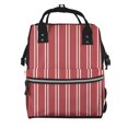 thumbnail image 1 of Xecao Stripes Red White print Large Capacity Nappy Bag is a multi-functional waterproof travel backpack, perfect as a nursing bag or mummy backpack for women, 1 of 6