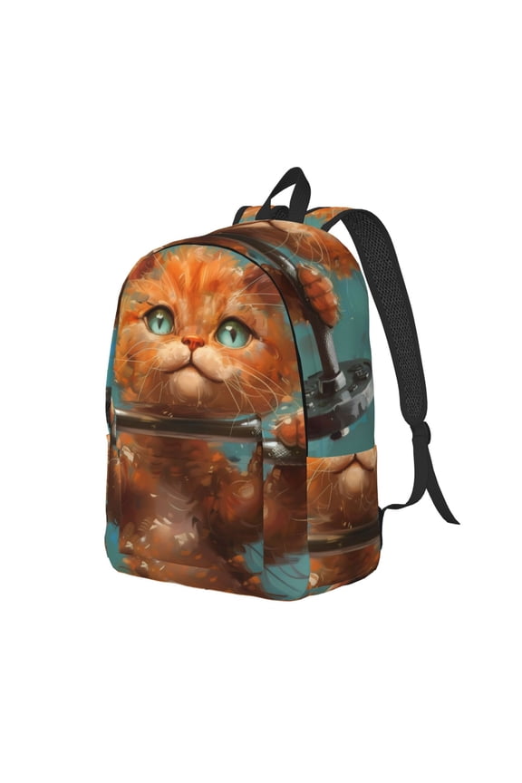 Strong Kitten Lifting Weights for Canvas College Laptop Backpack, a Durable Rucksack for Both Men and Women, ideal for travel, school, and daily use Bag-Small