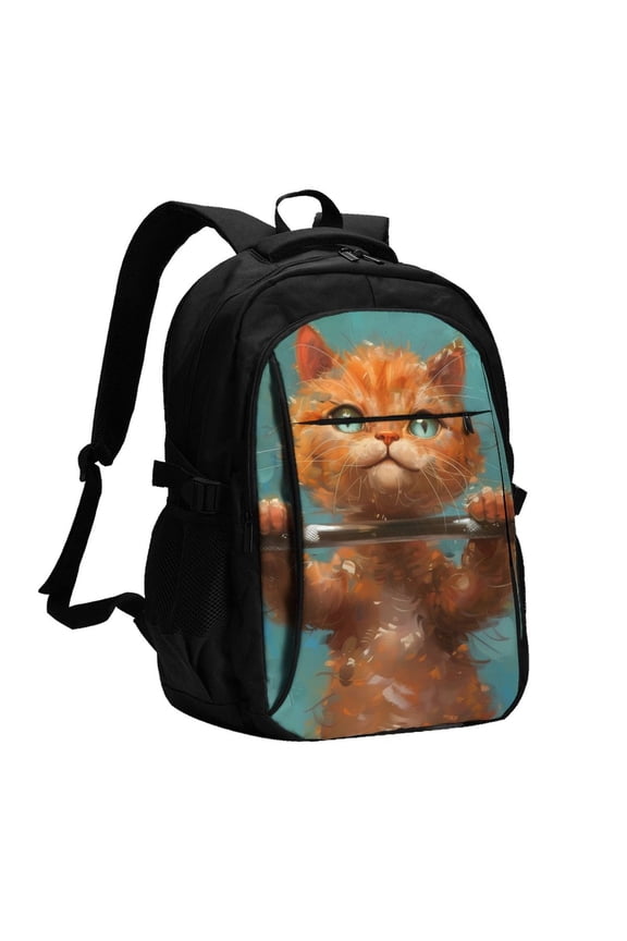 Strong Kitten Lifting Weights for Travel Laptop Backpack, USB-Charging-Enabled, Spacious Business Backpack for Men and Women,College School Computer Bag
