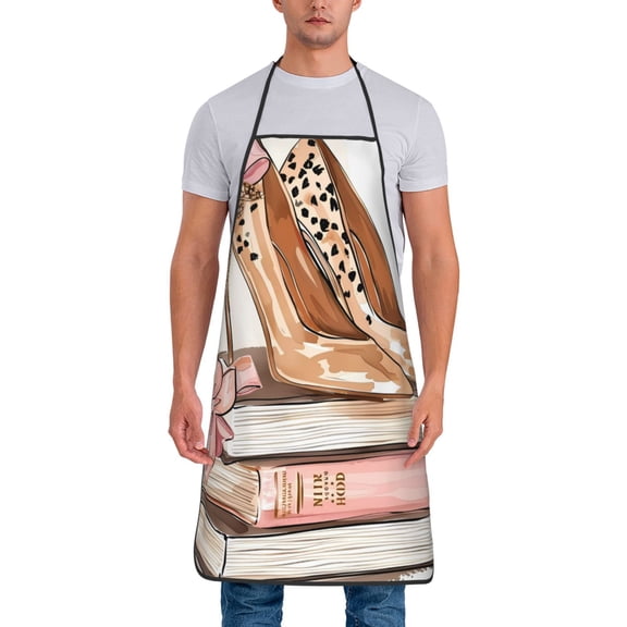 Xecao Stylish High Heels On Books Print Funny BBQ Chef Aprons for Men Women,Adjustable Kitchen Cooking Aprons with Pocket Waterproof Oil Proof No Pilling Fading