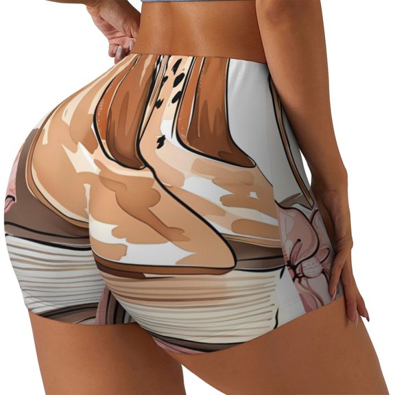 Xecao Stylish High Heels On Books Print Workout Shorts for Women Soft Smooth Gym Yoga Scrunch Active Tennis Workout Running Shorts-XX-Large