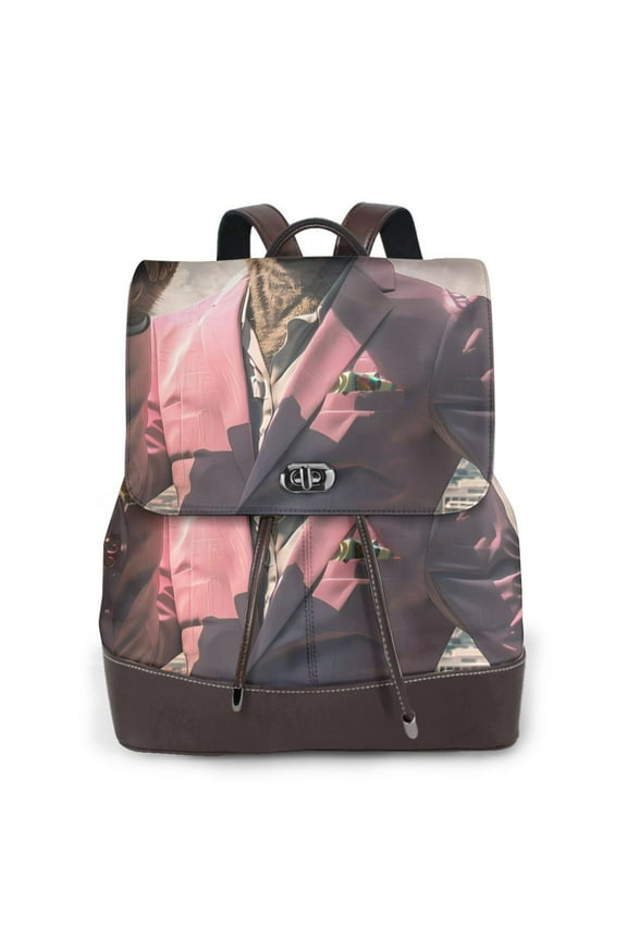 Stylish Kangaroo In Suit Print Large Backpack Soft Leather for Women Travel with Compartment, Adjustable Convertible Strap