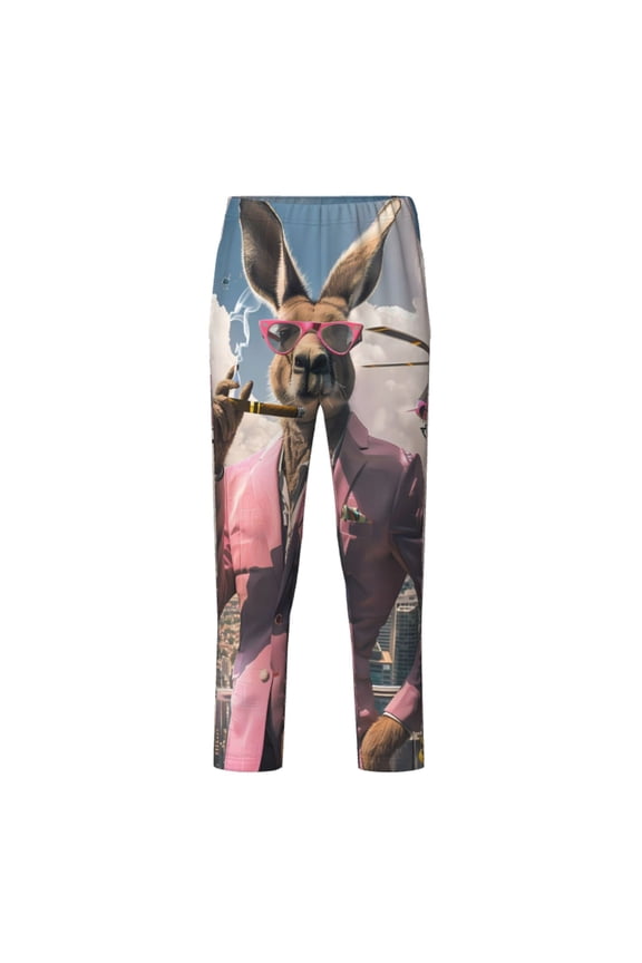 Stylish Kangaroo In Suit Print Teenagers' Pajama Pants Long Sleep Pants Soft Elastic Waist Pajama Bottoms Elastic waist with 2 Pockets 5-16 Years-XS(5-6)