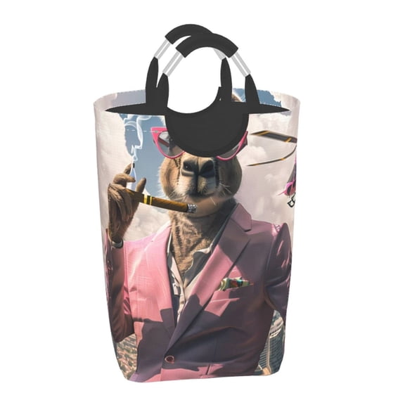 Xecao Stylish Kangaroo In Suit for Laundry Basket,Collapsible Large Laundry Hamper,Wash Bag for Laundry Room, Rolling Laundry Basket with Handles