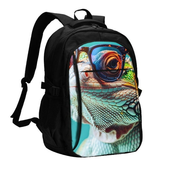 Xecao Stylish Sunglasses Iguana for Travel Laptop Backpack, USB-Charging-Enabled, Spacious Business Backpack for Men and Women,College School Computer Bag