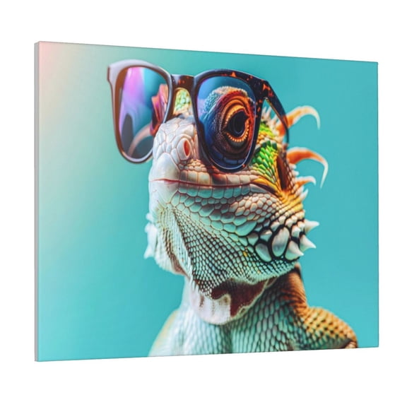 Xecao Stylish Sunglasses Iguana for Waterproof Framed Canvas Art - Modern Home Decor with Real Wood Frame for Gifting and Interior Design,Horizontal