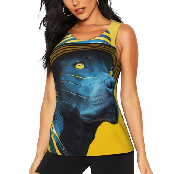 Xecao Stylish Yellow Dog Print Women's Scoop Neck, Loose-Fit Workout Tank Tops for The Gym,Sleeveless T-shirt-X-Large