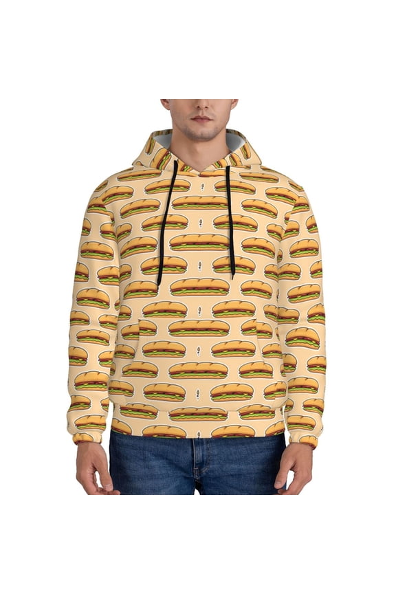 Submarine Sub Sandwich Pattern Men's Adult Pullover Hoodie,Hooded Sweatshirt-Medium