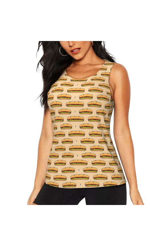 Submarine Sub Sandwich Print Women's Scoop Neck, Loose-Fit Workout Tank Tops for The Gym,Sleeveless T-shirt-Small