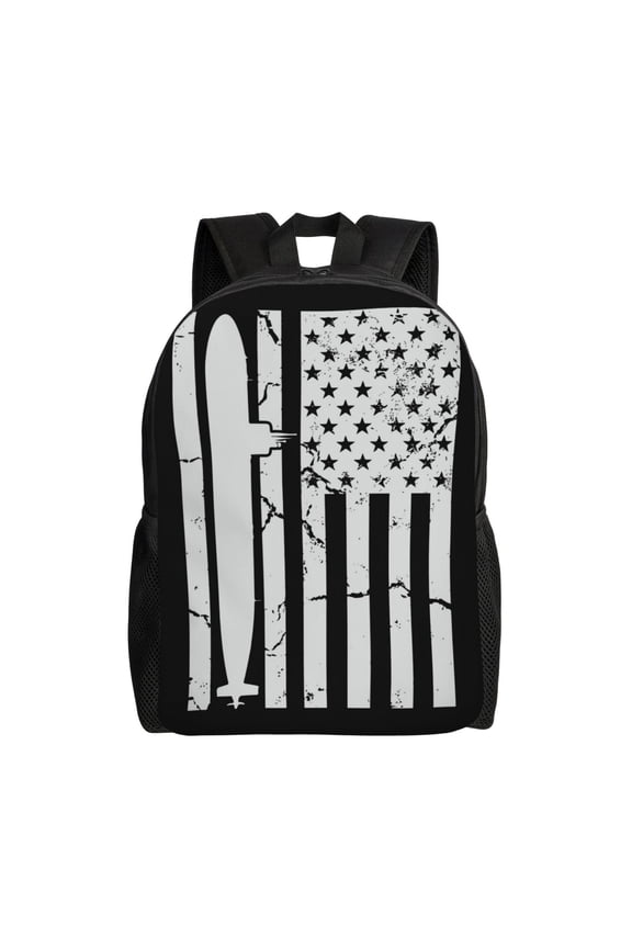 Submarine Vintage Flag Print School Backpack with Laptop Compartment Small Travel Laptop Backpack for Women Men Waterproof College Backpack Simple School Bag