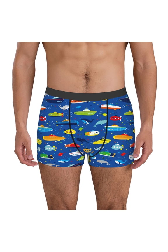 Submarines And Whales Print Men's Underwear Boxer Briefs Pack - Your ComfortSoft, Moisture-Wicking, and Breathable Choice for Men's Underwear-Small