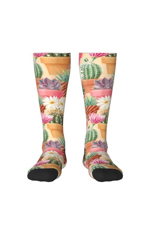 Succulent And Cactus print thigh-high socks, crafted for both men and women with a stretchy, high-opaque design perfect for daily wear